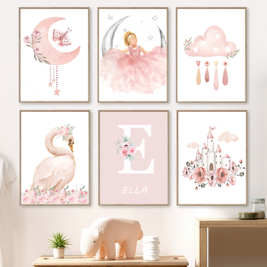 Baby Nursery Fabric - Pink Angel Girl Sun Moon Cloud