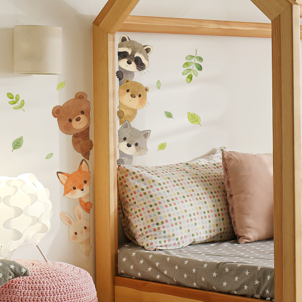 Baby Nursery Wallpaper Girl - Cute Forest Animals Wall Stickers for