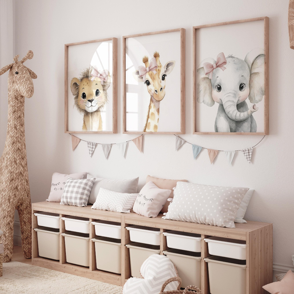 Baby Nursery Giraffe - Baby Girl Nursery Wall Art Set