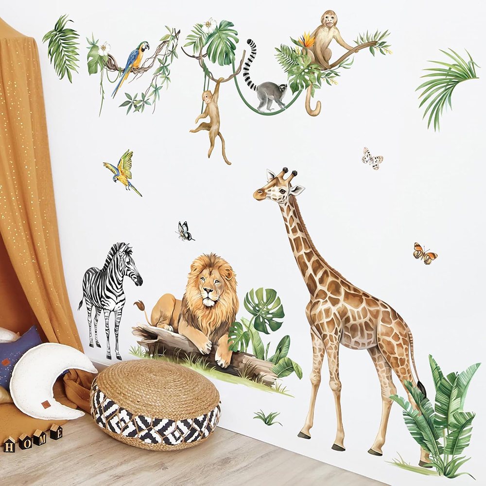 Baby Nursery Giraffe - Large Jungle Animal Tropical Leaves Wall