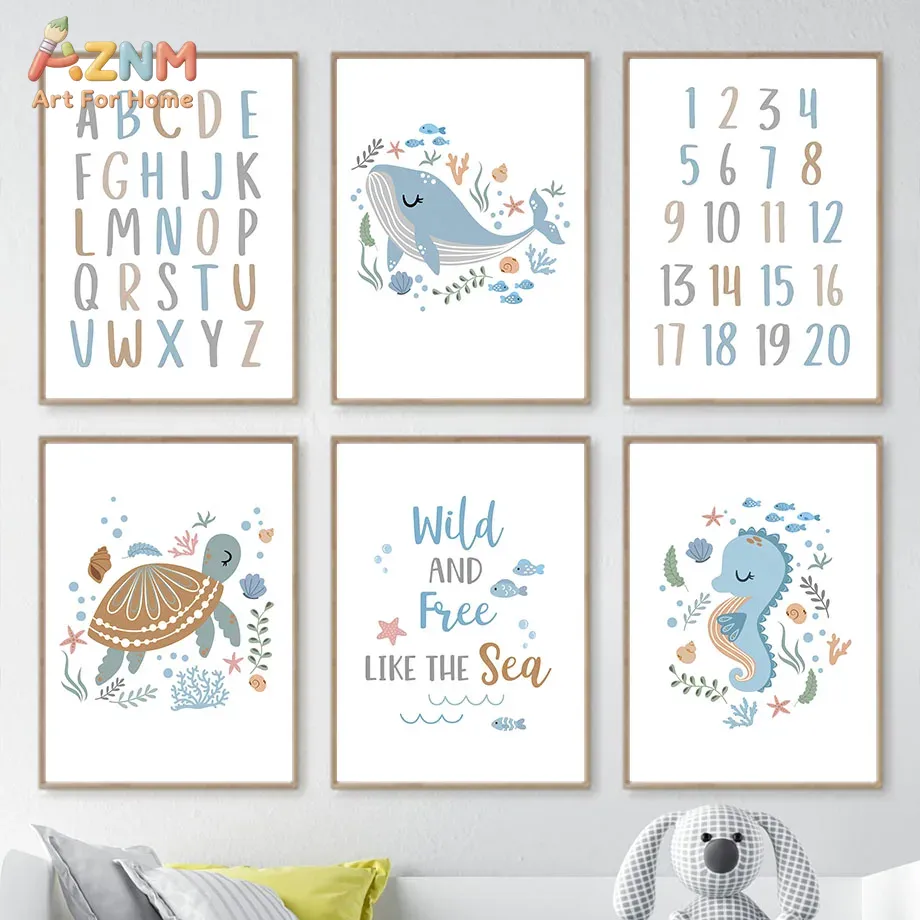 Baby Nursery Prints - Whale Turtle Seahorse Octopus Nursery Wall