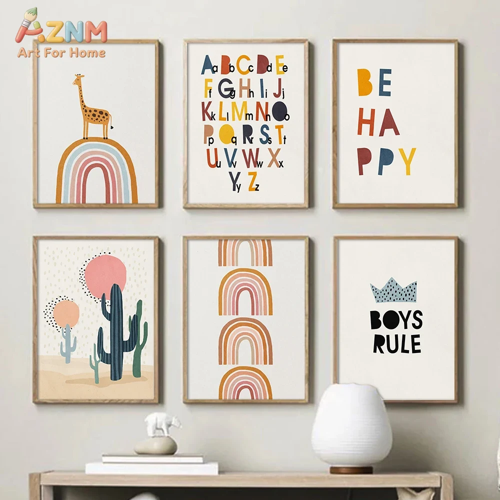 Baby Nursery Fabric - Rainbow Alphabet Poster Educational ABC Letter