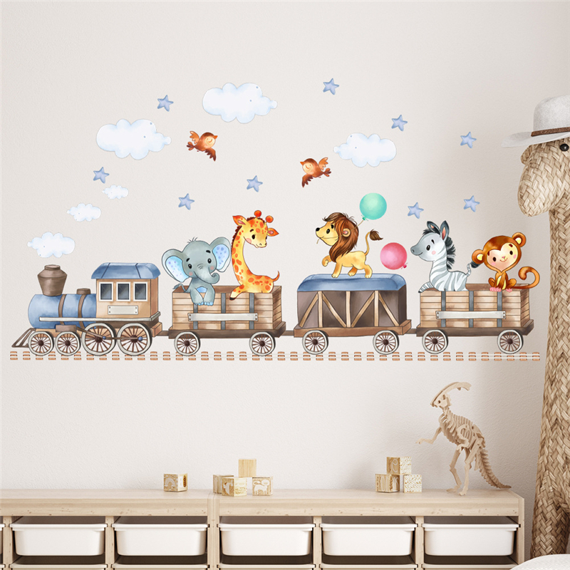 Baby Nursery Giraffe - Cartoon Animals Train Wall Decals For