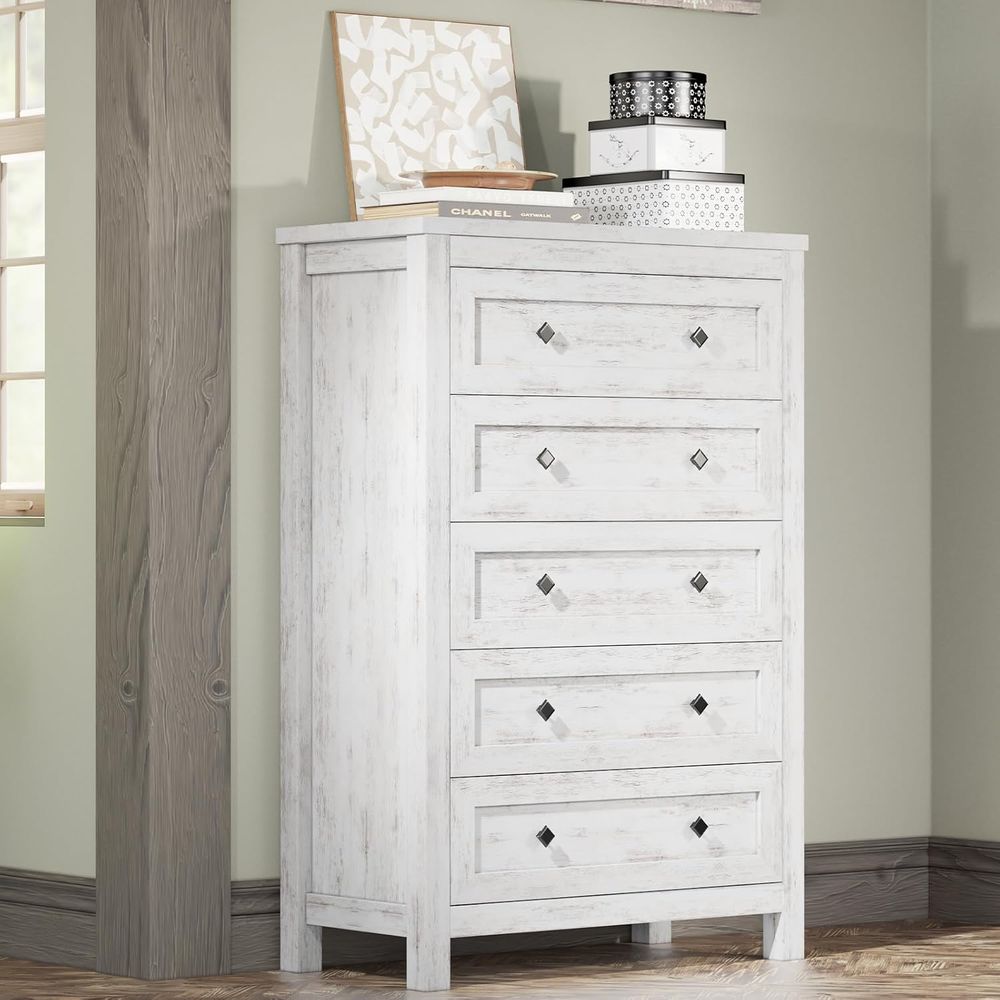 Drawer Dresser White - 5 Drawer Dresser for Bedroom, Wood