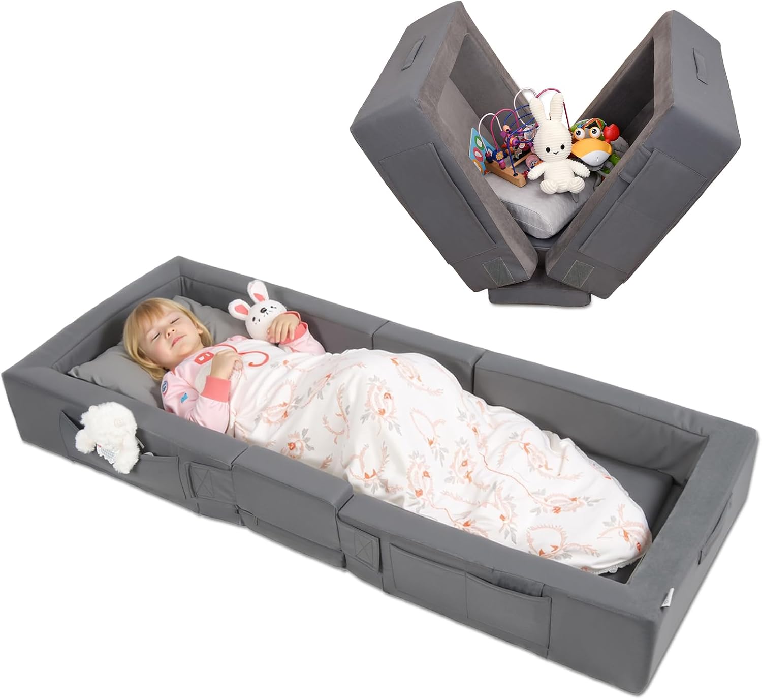 Bed Rail Toddler - Portable Toddler Floor Bed with Built-In
