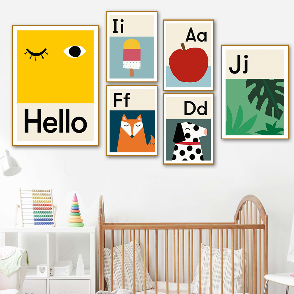 Baby Nursery Images Free - Cartoon ABCD Alphabet Poster Education Canvas