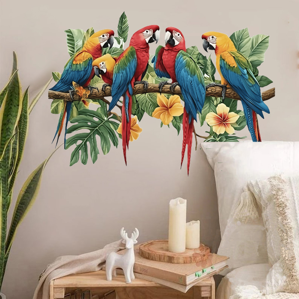 Baby Nursery Wall Decals - 3Pcs Parrots on Branch Wall Stickers