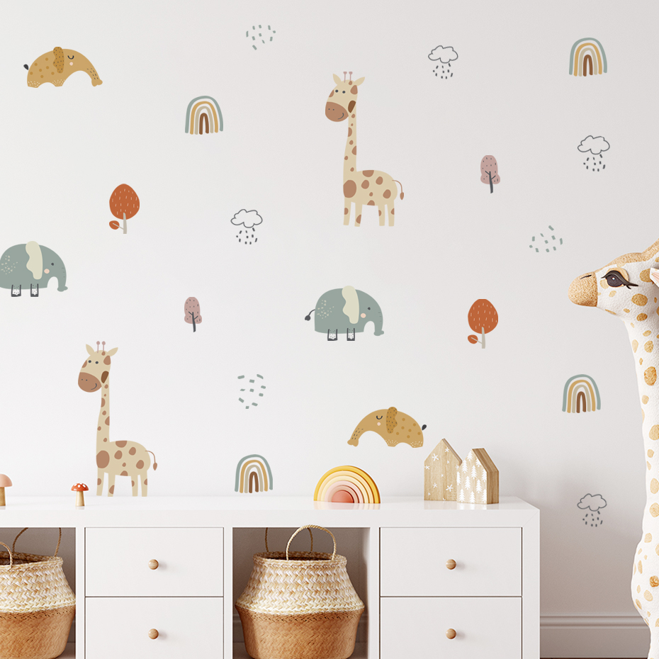 Baby Nursery Giraffe - Cartoon Giraffe Elephant Animal Wall Sticker