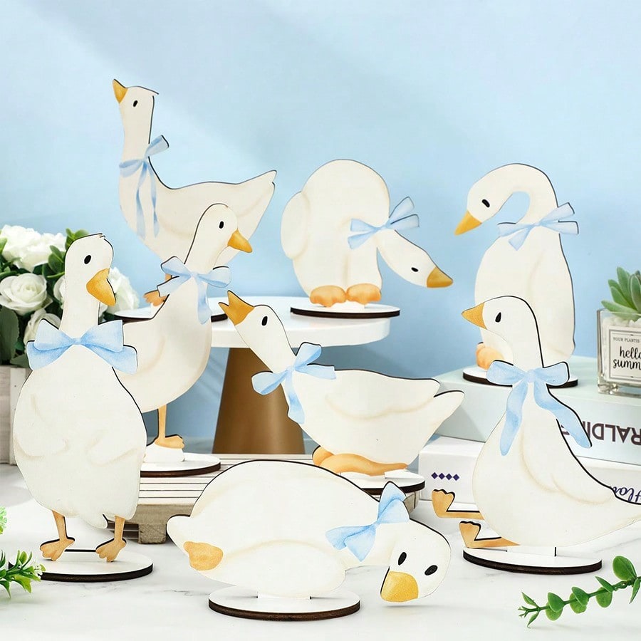 Baby Nursery Gender Neutral - 8pcs Cute Wooden White Goose Table