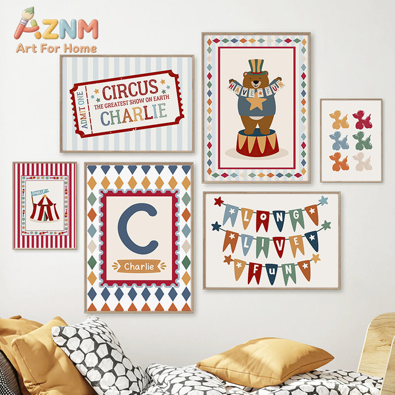 Baby Nursery Fabric - Circus Bear Magician Dog Quote Nursery