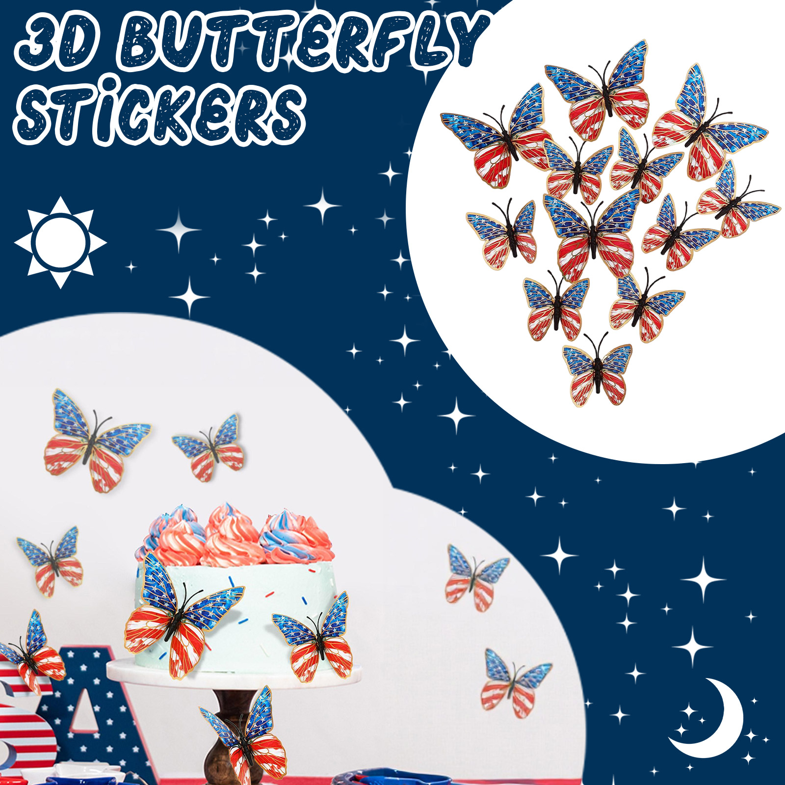 Baby Nursery Home - 3d Butterfly Wall Stickers American Flag