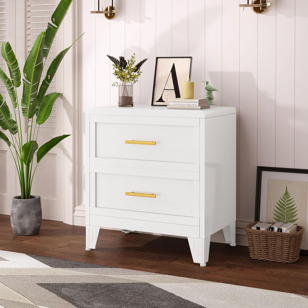 Drawer Dresser White - 2 Drawers Metal Bedroom Dresser with