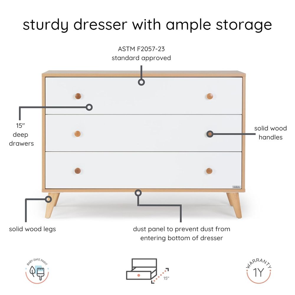 3-Drawer Nursery and Bedroom D - đánh giá và giá Drawer Dresser White