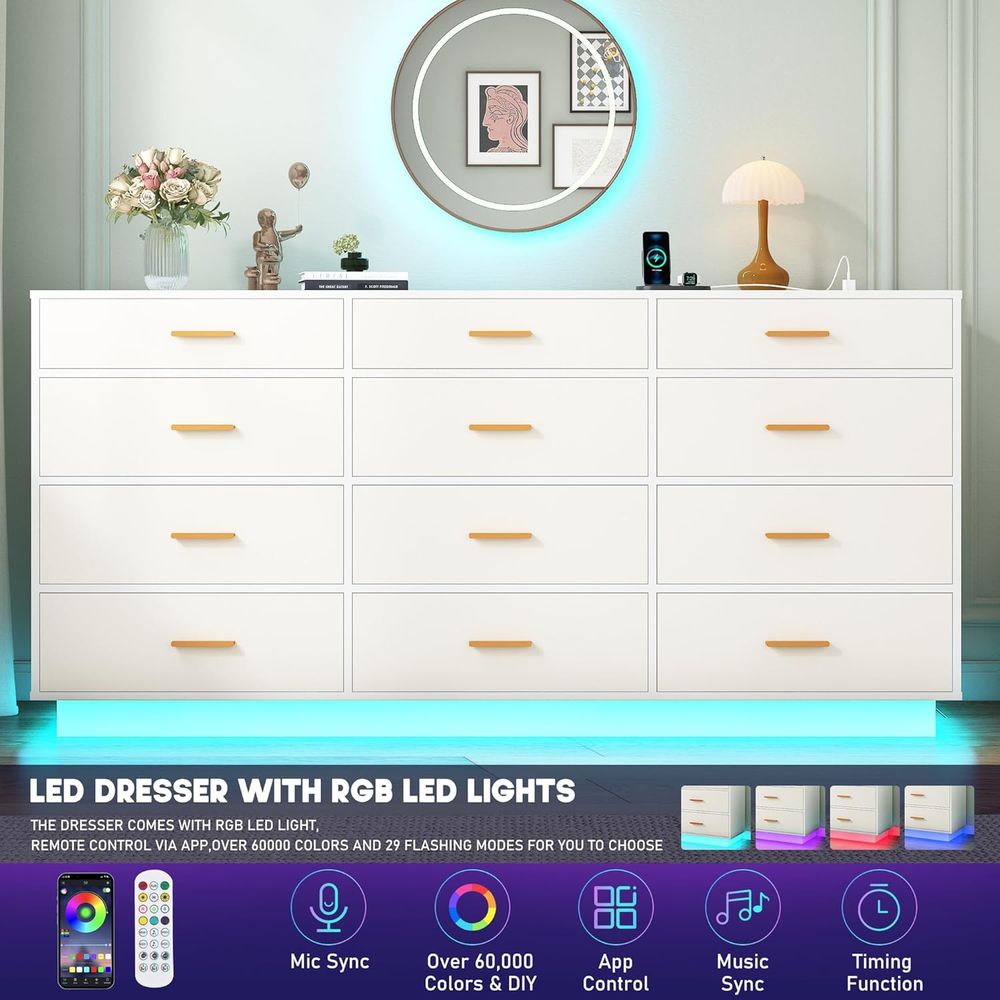 12-Drawer White Dresser with P - đánh giá và giá Drawer Dresser White