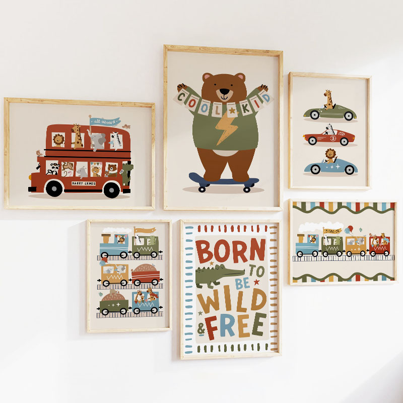Funny Cartoon Animals Car Bus  - đánh giá và giá Baby Nursery Fabric