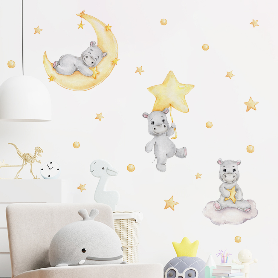 Boho Cartoon Cute Yellow Hippo - đánh giá và giá Baby Nursery Yellow Walls