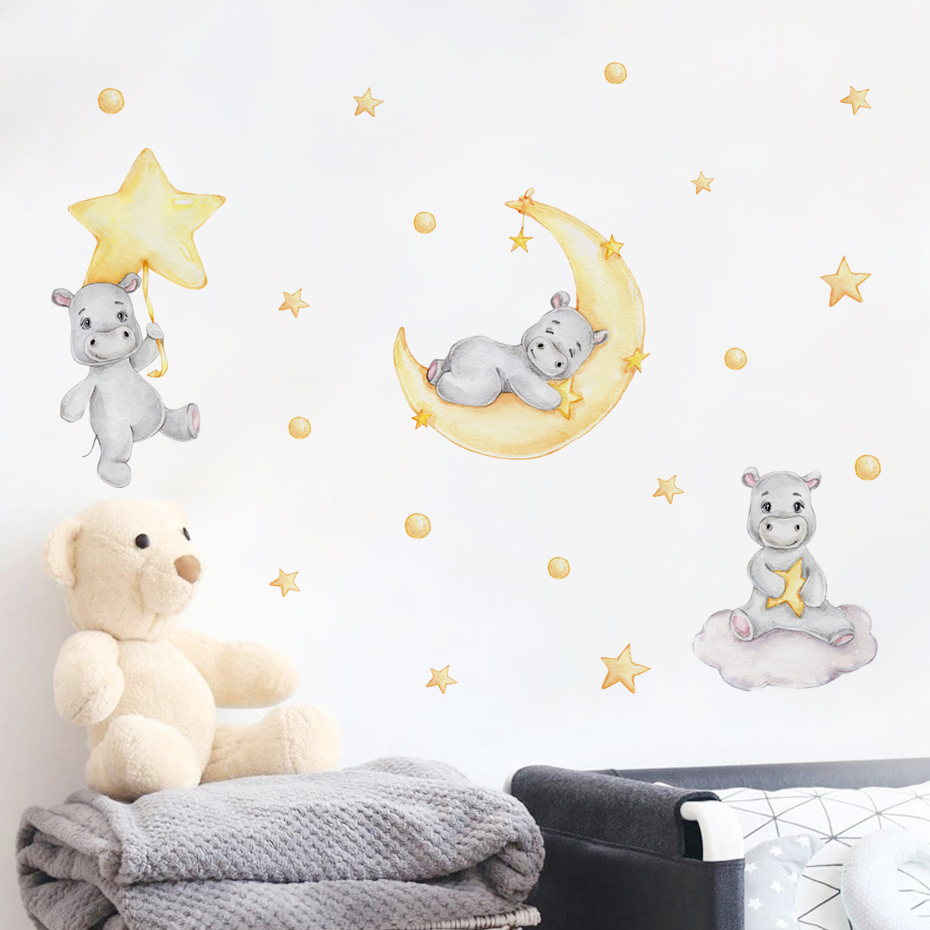 Boho Cartoon Cute Yellow Hippo - đánh giá và giá Baby Nursery Yellow Walls