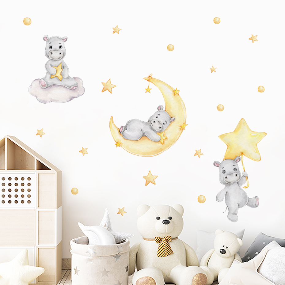 Boho Cartoon Cute Yellow Hippo - đánh giá và giá Baby Nursery Yellow Walls