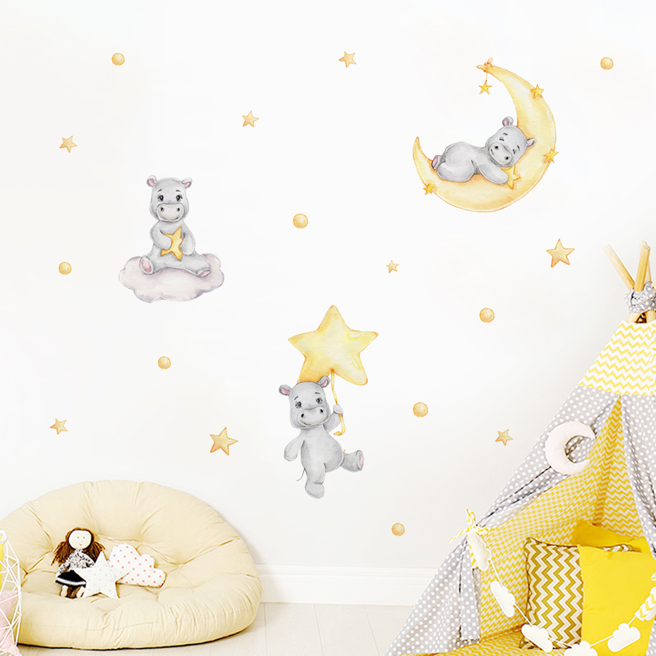 Boho Cartoon Cute Yellow Hippo - đánh giá và giá Baby Nursery Yellow Walls