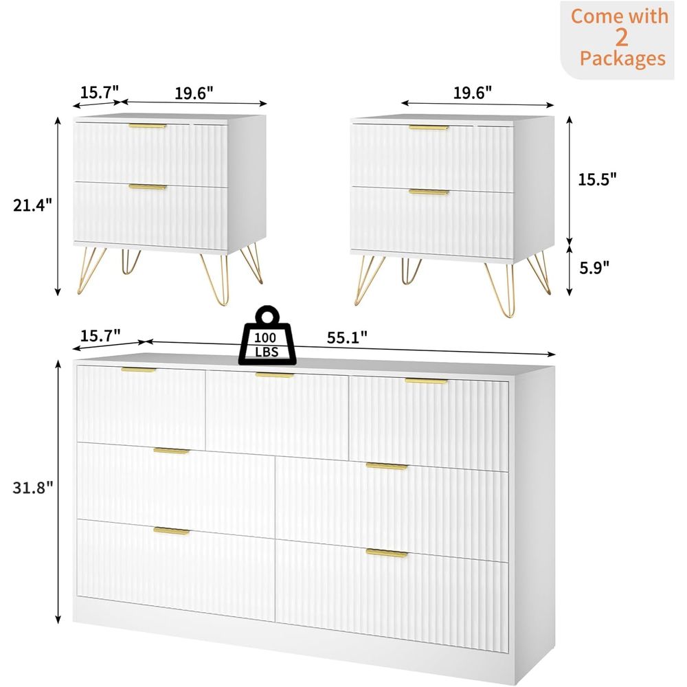 3-Piece Bedroom Set with 2-Dra - đánh giá và giá Drawer Dresser White
