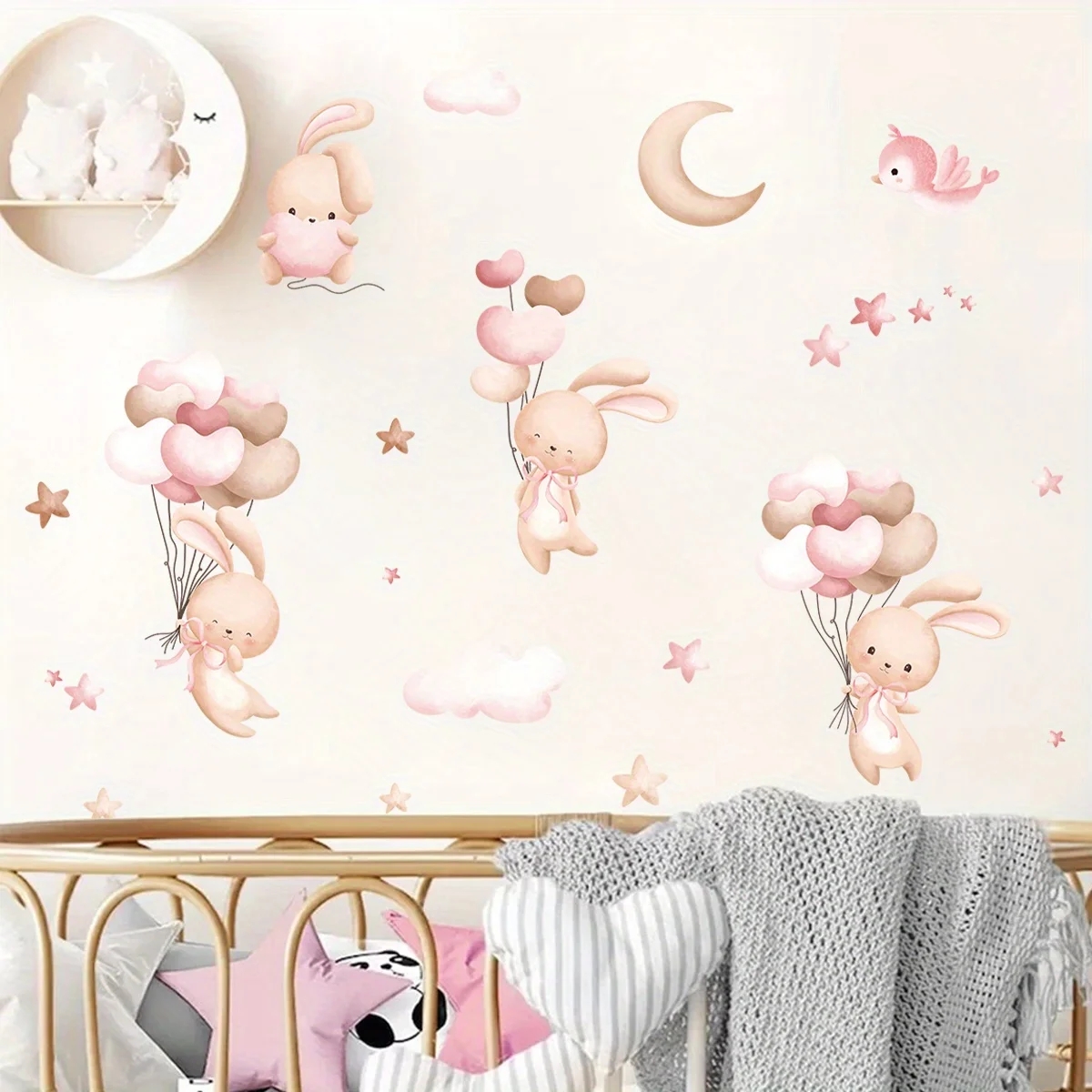 Cute Rabbit Balloon Wall Stick - đánh giá và giá Baby Nursery Wallpaper Girl