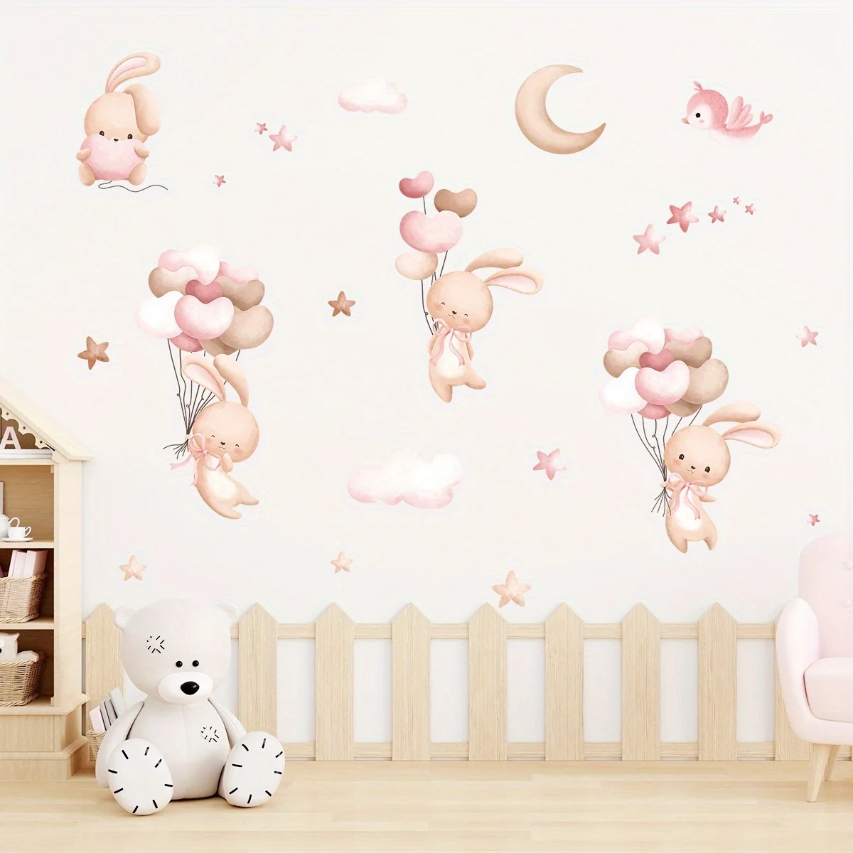 Cute Rabbit Balloon Wall Stick - đánh giá và giá Baby Nursery Wallpaper Girl