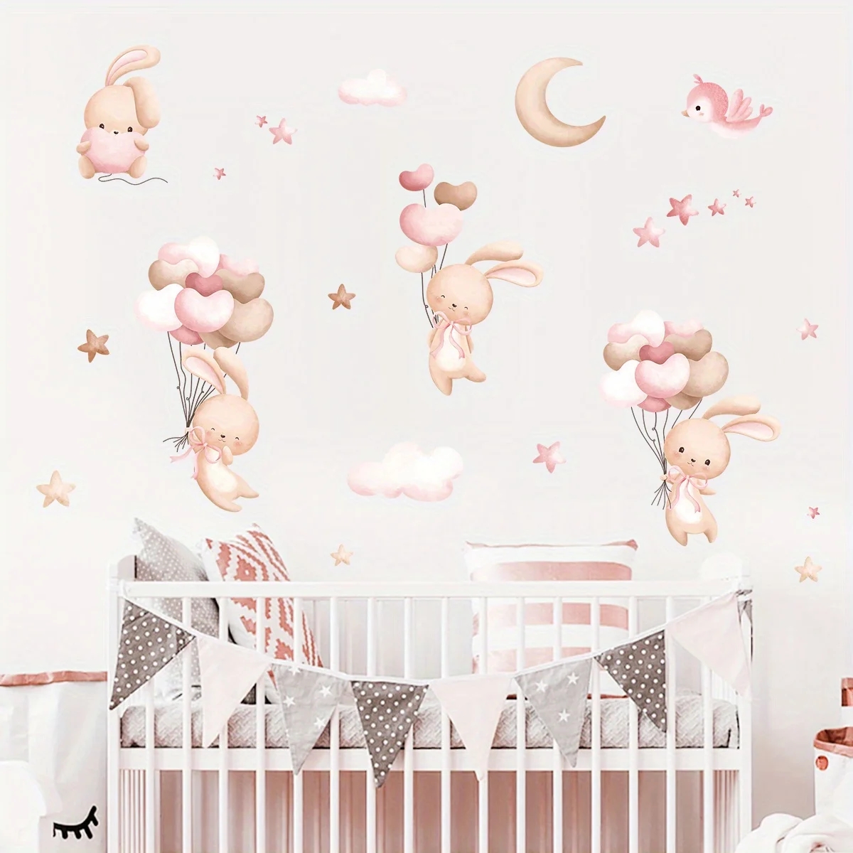 Cute Rabbit Balloon Wall Stick - đánh giá và giá Baby Nursery Wallpaper Girl