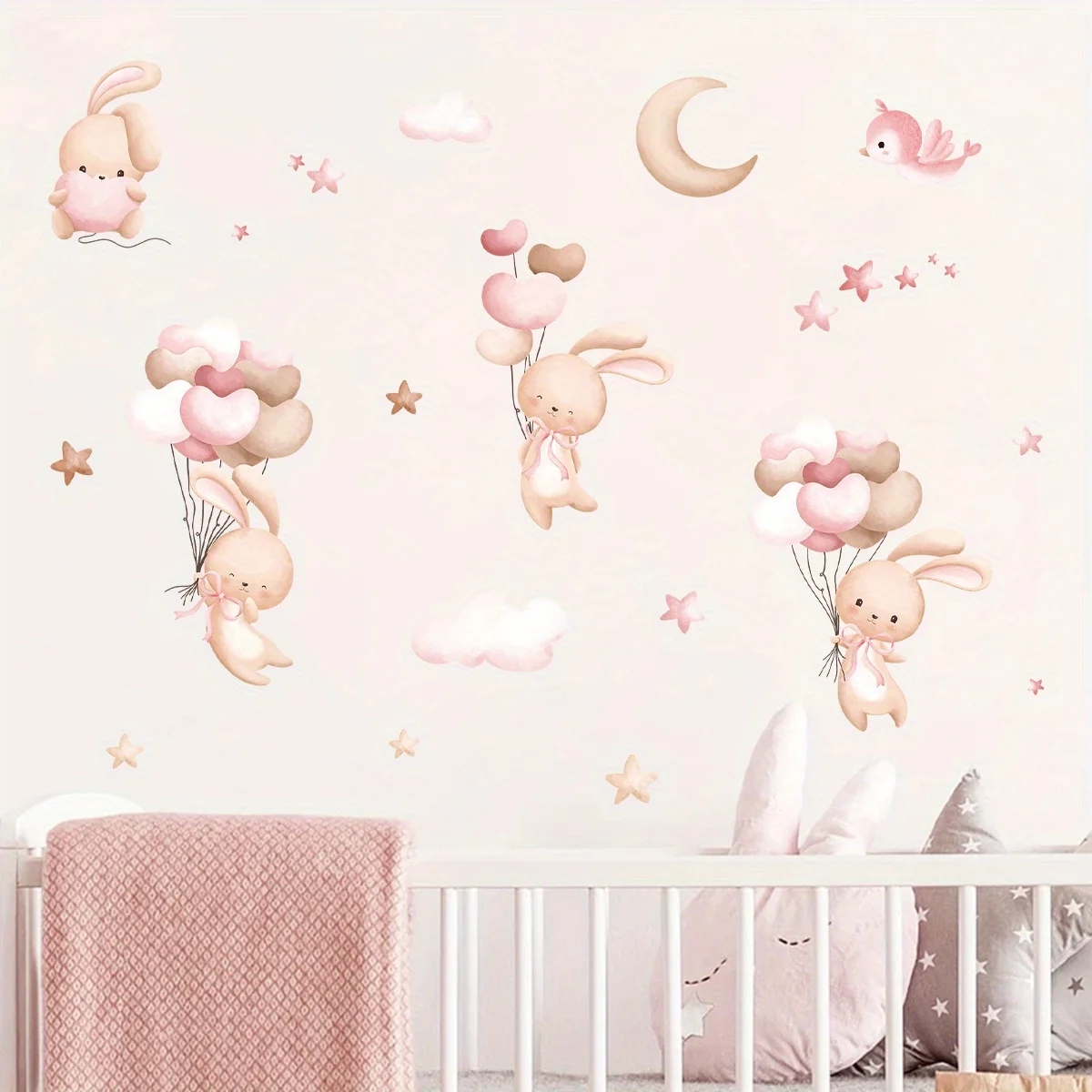 Cute Rabbit Balloon Wall Stick - đánh giá và giá Baby Nursery Wallpaper Girl