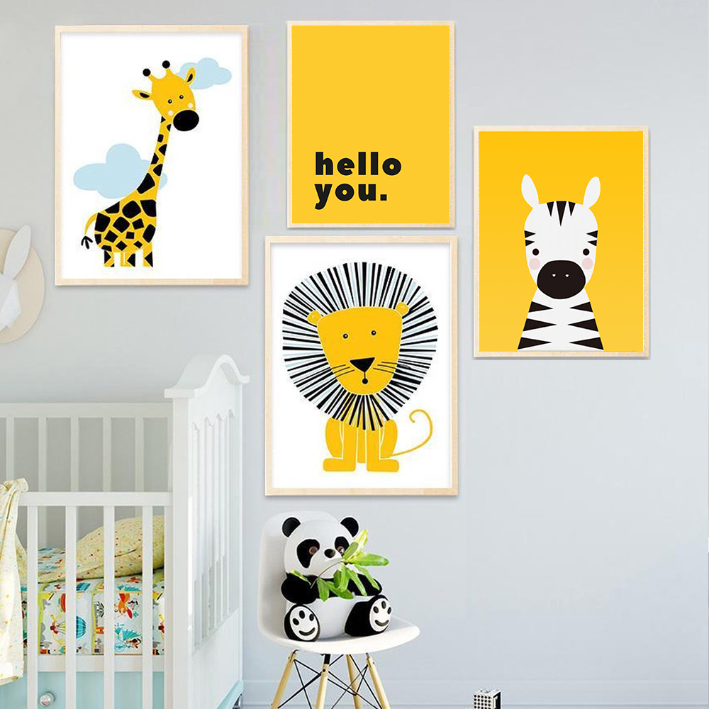 Cartoon Animal Posters Yellow  - đánh giá và giá Baby Nursery Yellow Walls