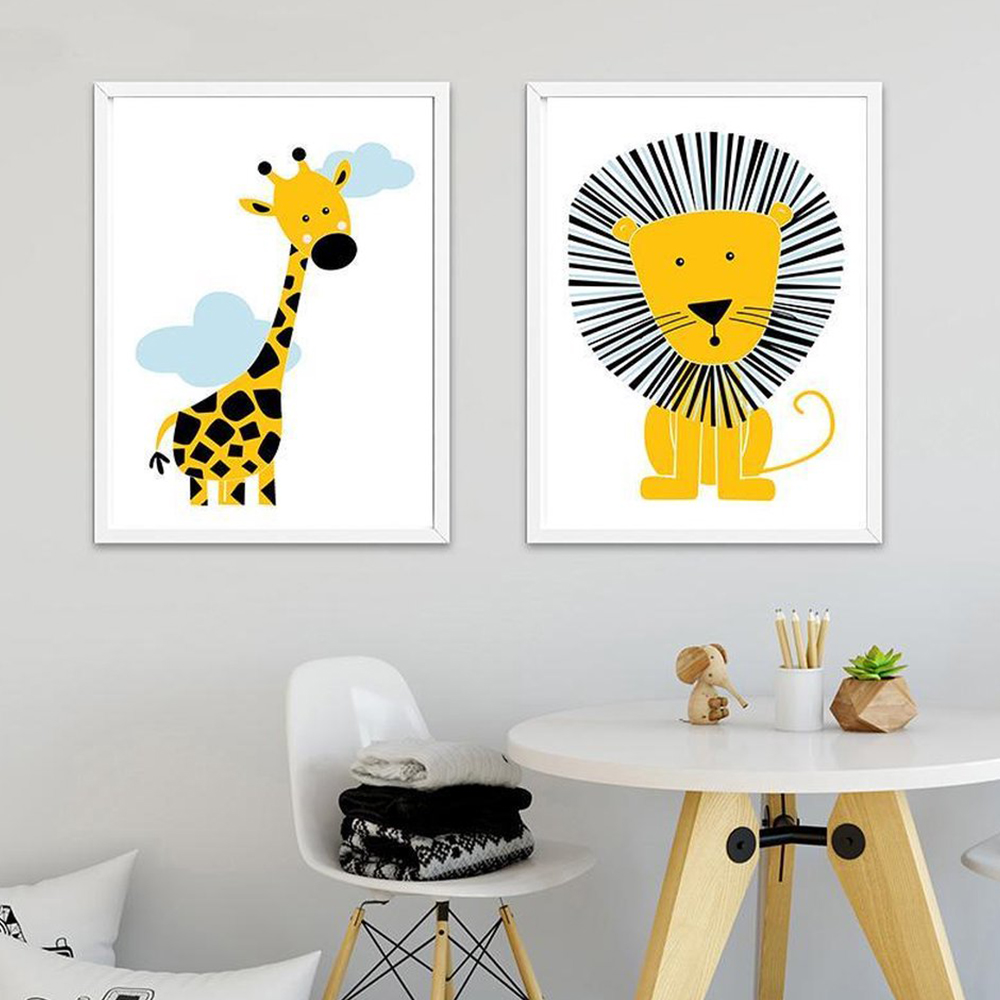 Cartoon Animal Posters Yellow  - đánh giá và giá Baby Nursery Yellow Walls