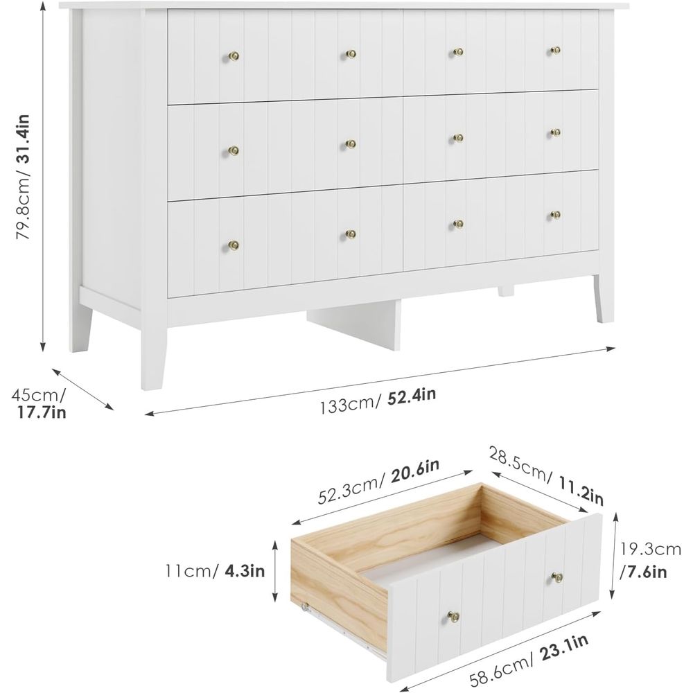 6 Drawer Double Dresser with D - đánh giá và giá Drawer Dresser White