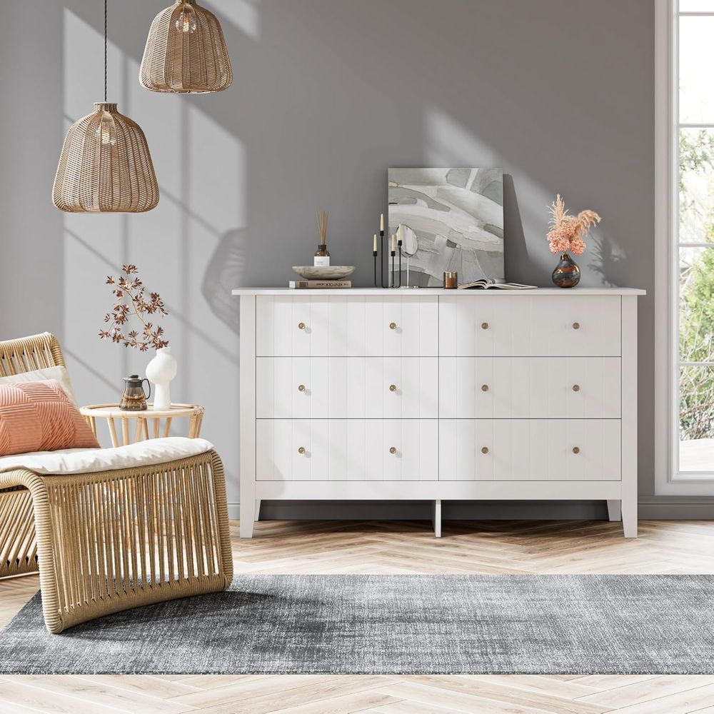 6 Drawer Double Dresser with D - đánh giá và giá Drawer Dresser White
