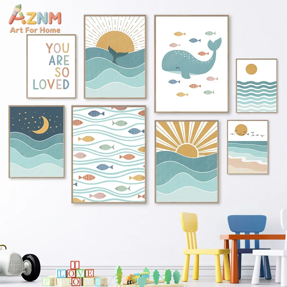 AZNM Boho Ocean Canvas Wall Ar - đánh giá và giá Baby Nursery Prints