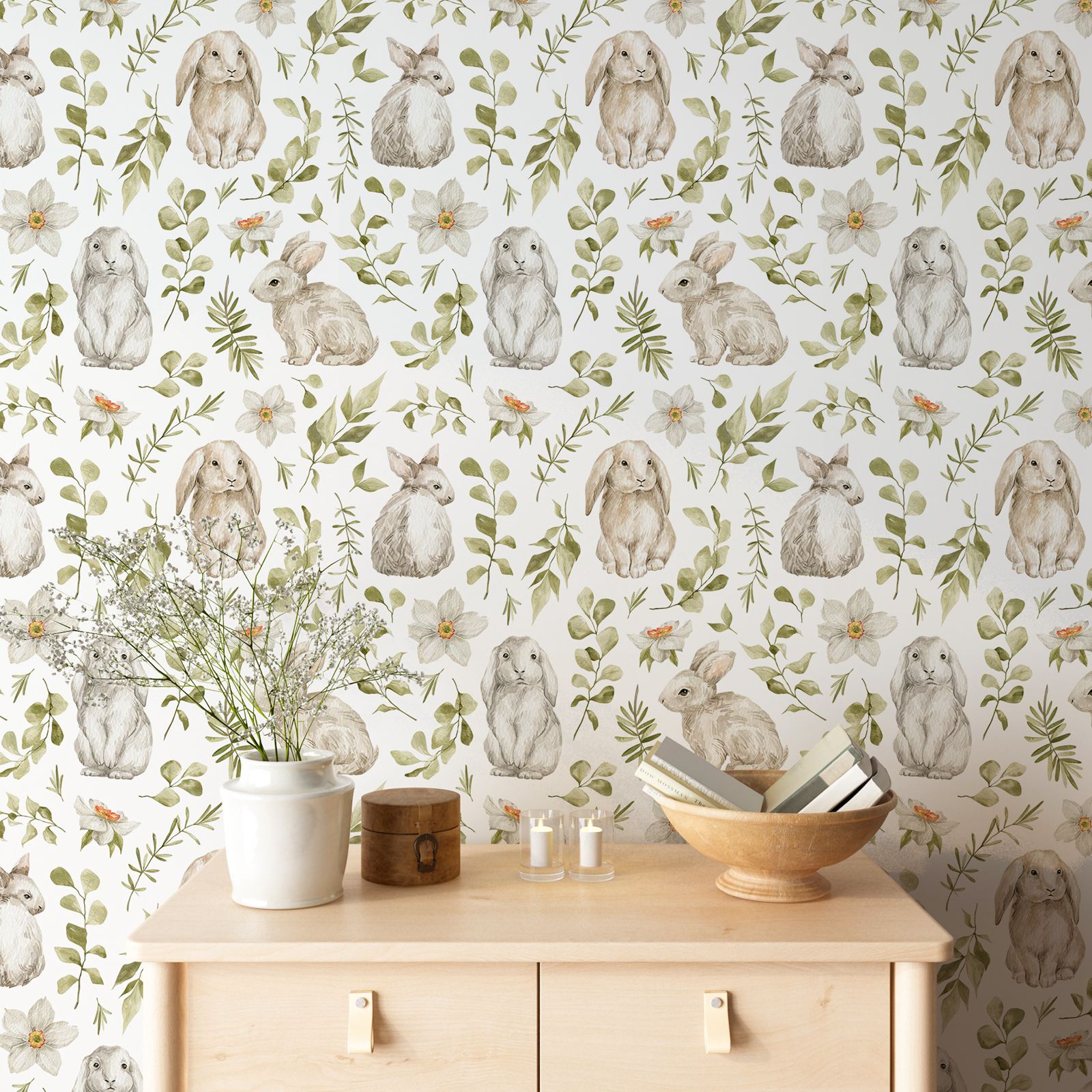 Bunny Wallpaper Kids Room Wall - đánh giá và giá Baby Nursery Wallpaper Girl