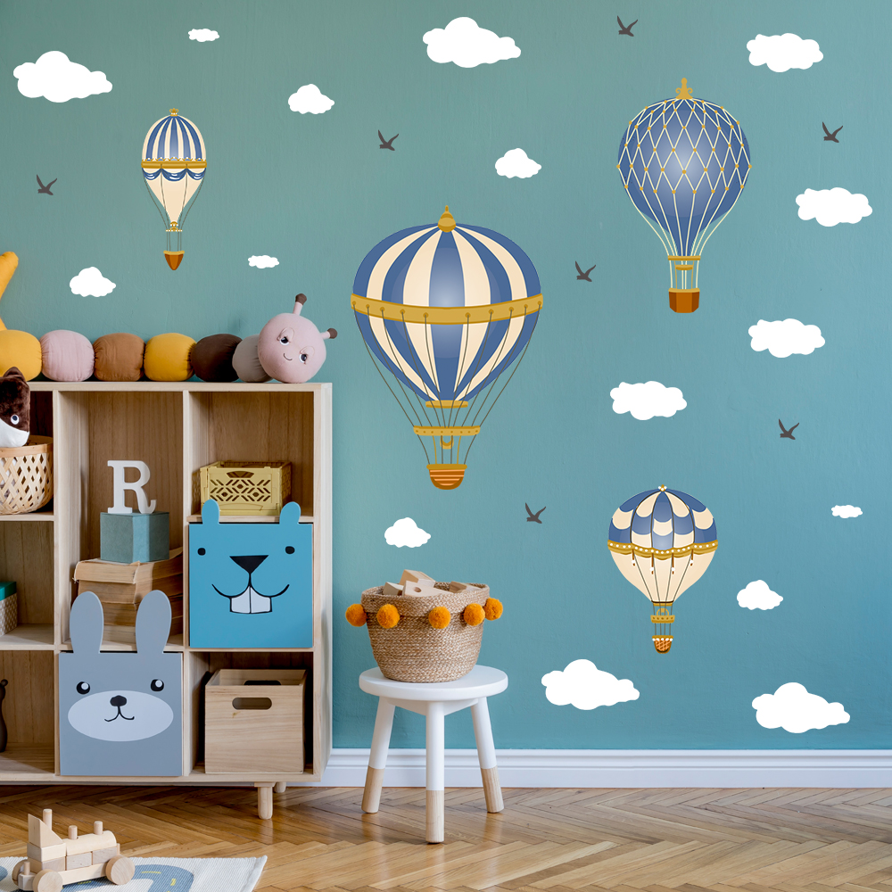 Cartoon Hot Air Balloon Clouds - đánh giá và giá Baby Nursery Wall Decals