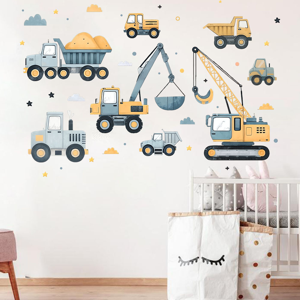 Cartoon Excavator Vehicles Set - đánh giá và giá Baby Nursery Wall Decals