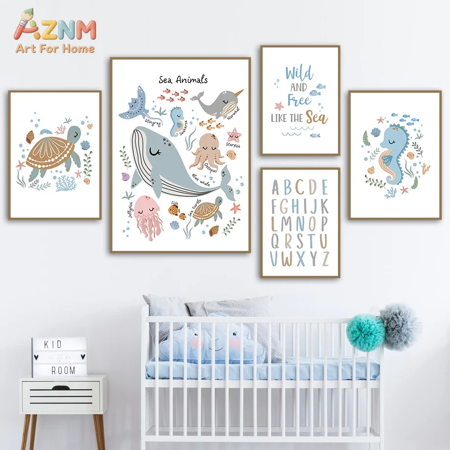 Whale Turtle Seahorse Octopus  - đánh giá và giá Baby Nursery Prints