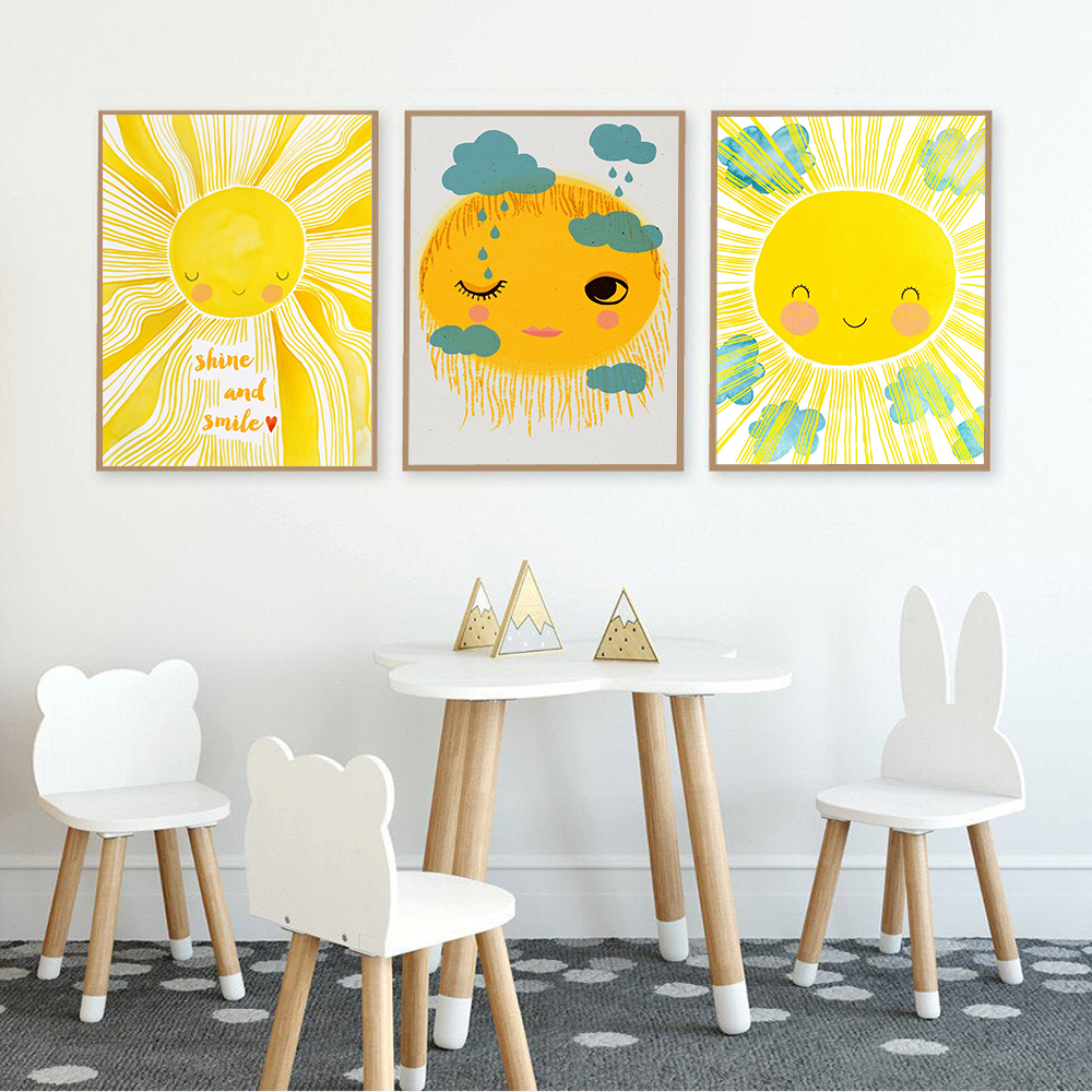 Cartoon Yellow Sun Cloud Nurse - đánh giá và giá Baby Nursery Yellow Walls
