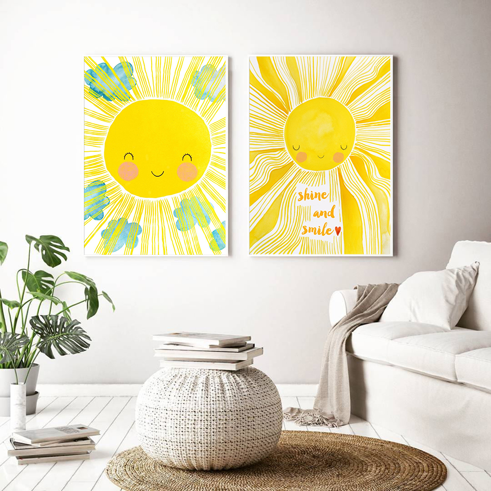 Cartoon Yellow Sun Cloud Nurse - đánh giá và giá Baby Nursery Yellow Walls