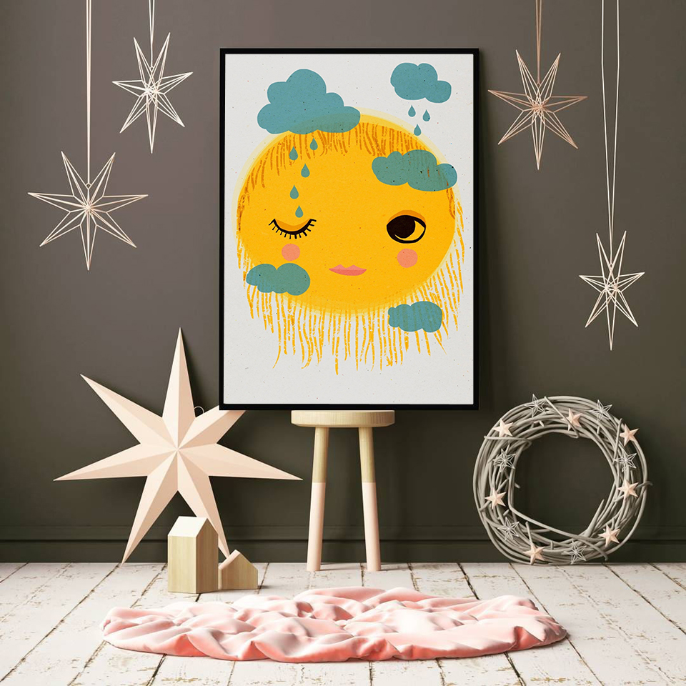 Cartoon Yellow Sun Cloud Nurse - đánh giá và giá Baby Nursery Yellow Walls