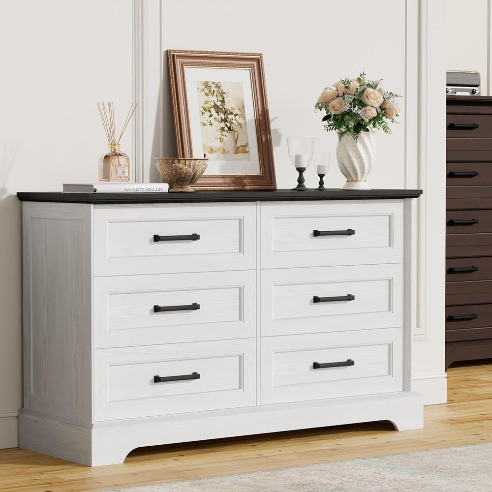 6-Drawer Dresser with Wood Che - đánh giá và giá Drawer Dresser White