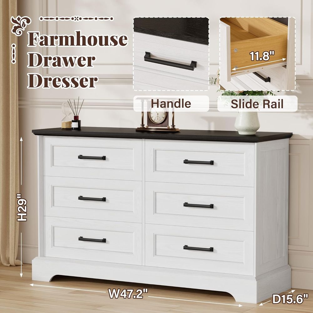 6-Drawer Dresser with Wood Che - đánh giá và giá Drawer Dresser White