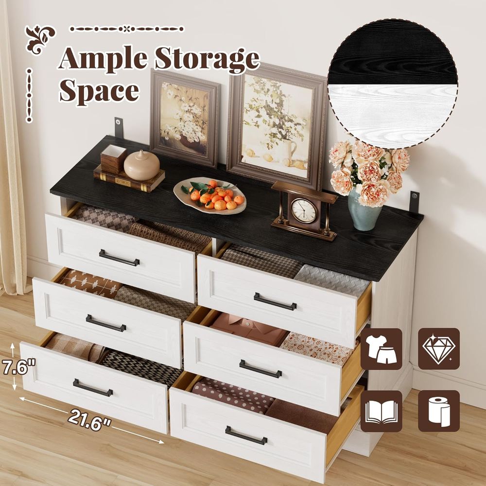 6-Drawer Dresser with Wood Che - đánh giá và giá Drawer Dresser White