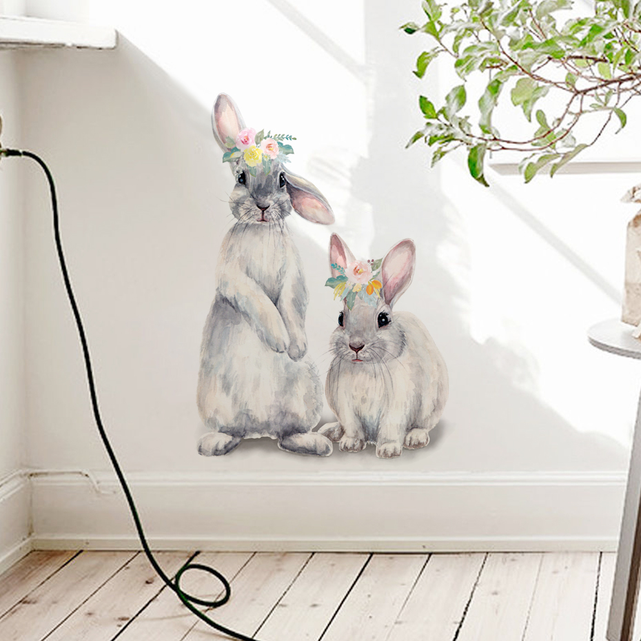 Watercolor Grey Baby Rabbits F - đánh giá và giá Baby Nursery Wallpaper Girl