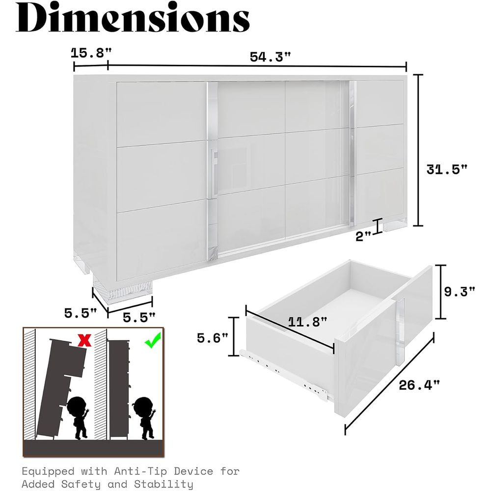 White High Gloss 6 Drawer Dres - đánh giá và giá Drawer Dresser White