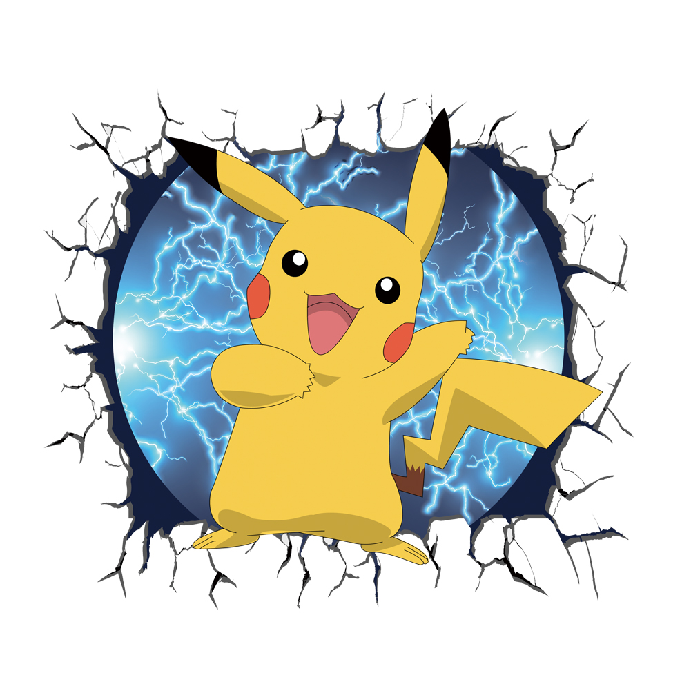 3D Broken Wall Cartoon Pikachu - đánh giá và giá Baby Nursery Wall Decals