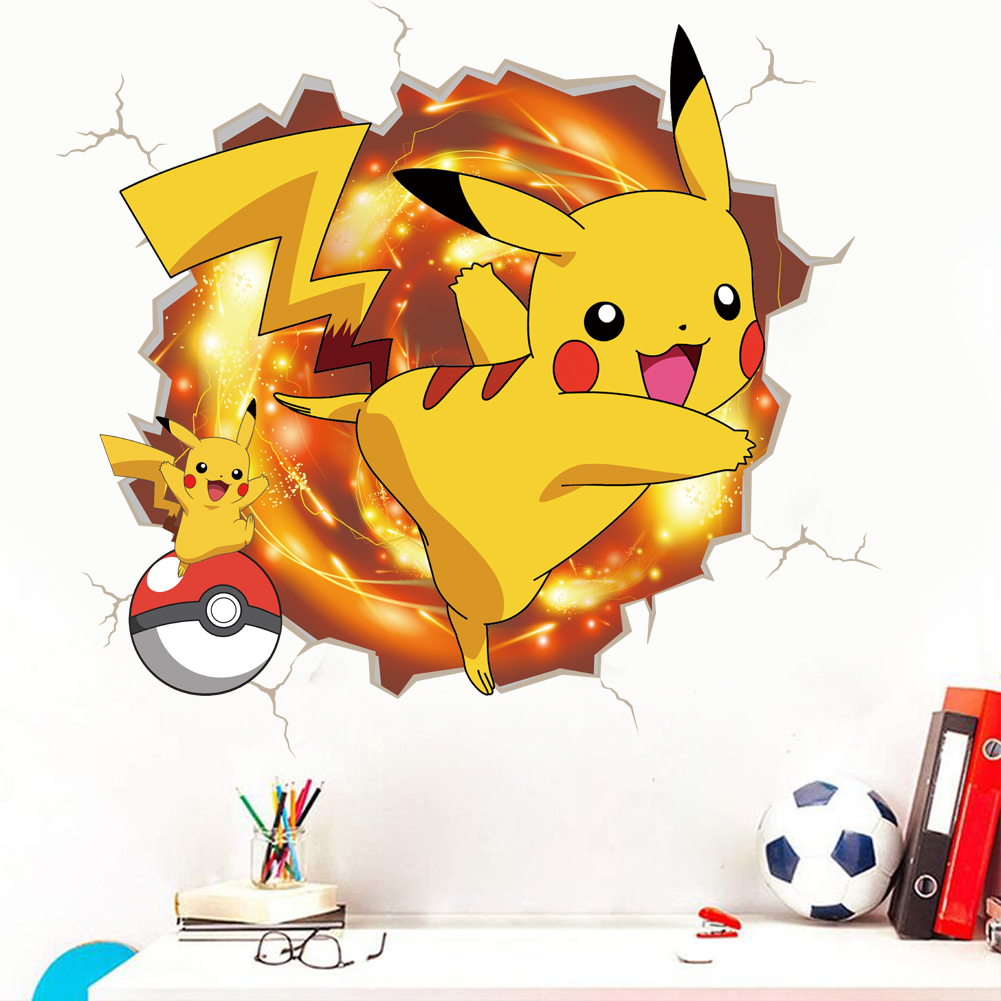 3D Broken Wall Cartoon Pikachu - đánh giá và giá Baby Nursery Wall Decals