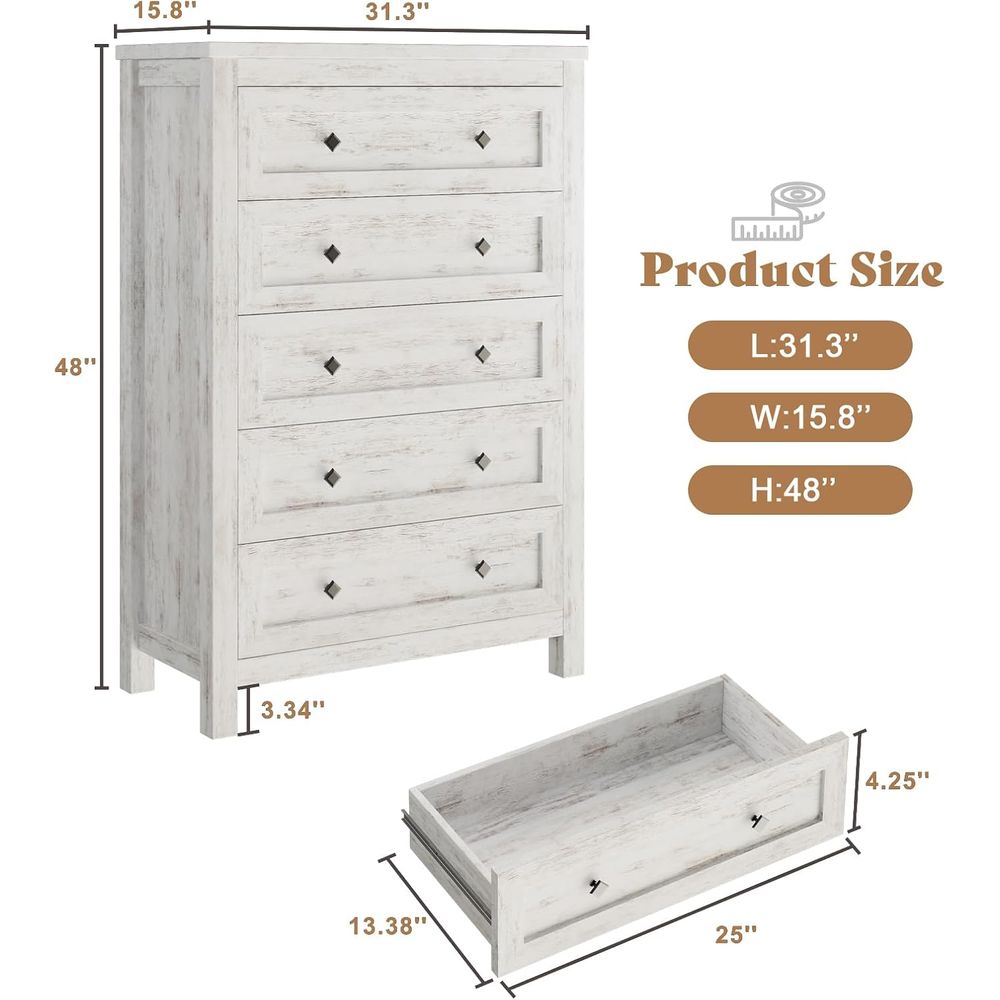 5 Drawer Dresser for Bedroom,  - đánh giá và giá Drawer Dresser White