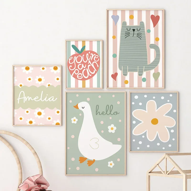 Cartoon Cat Duck Bird Apple Cu - đánh giá và giá Baby Nursery Prints