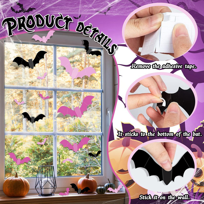 24/48Pcs Halloween Pink Bats W - đánh giá và giá Baby Nursery Wall Decals
